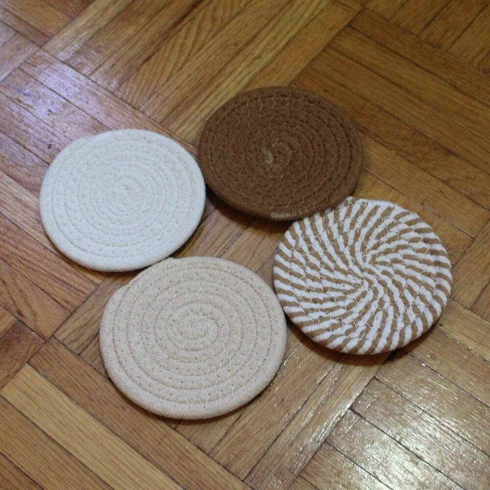 Crocheted Coasters Set of 4 Brown and White Small